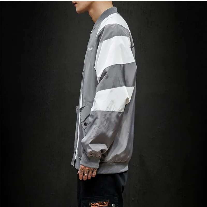 

New Men's Spliced Jackets Autumn Windbreakers Coat Male Black Grey Patchwork Casual Regular Zipper Plus Size Bomber Jacket Men