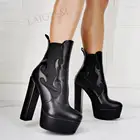 Полусапожки женские BERZIMER, черные, лоскутные, на высоком массивном каблуке, большой размер 43, 45, 46, 47