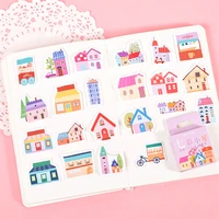 46 pcs box kawaii colourful house and buildings paper decorative stickers notebook diary decoration