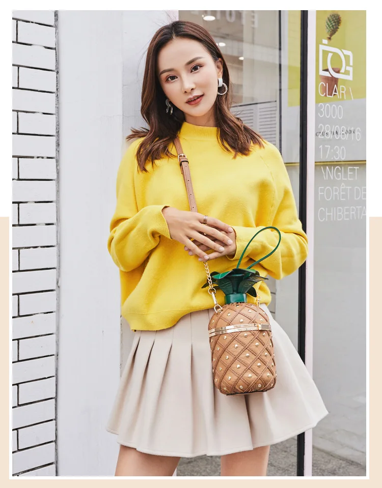 

Pineapple Shape Bags For Women Genuine Leather Handbag Bolsa Feminina Shoulder Messenger Bag Girls Phone Money Pouch Chain Bags