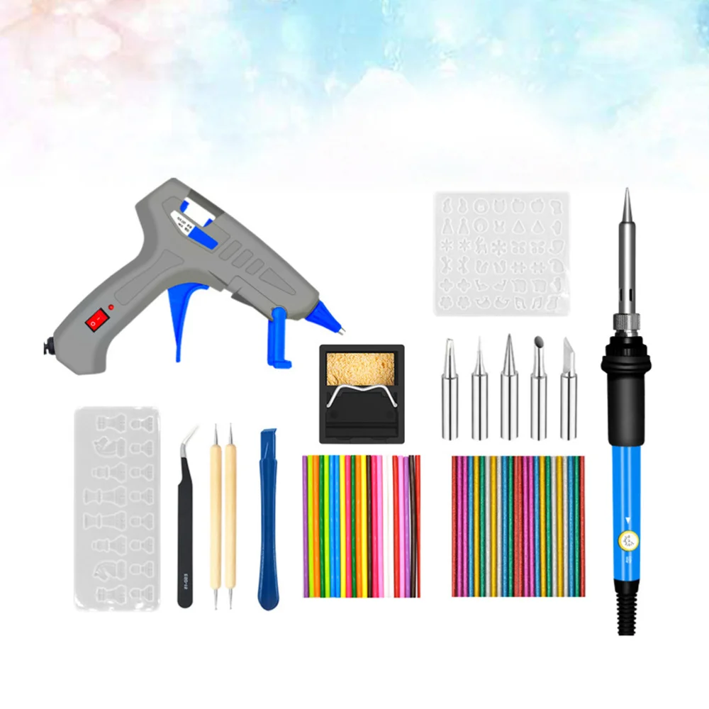 

62PCS/Set Temperature Adjustable Soldering Hot Glue Sprayer Hot Melt Glue Tool Kit Hot Glue Sticks Dotting Pen Tweezers with US