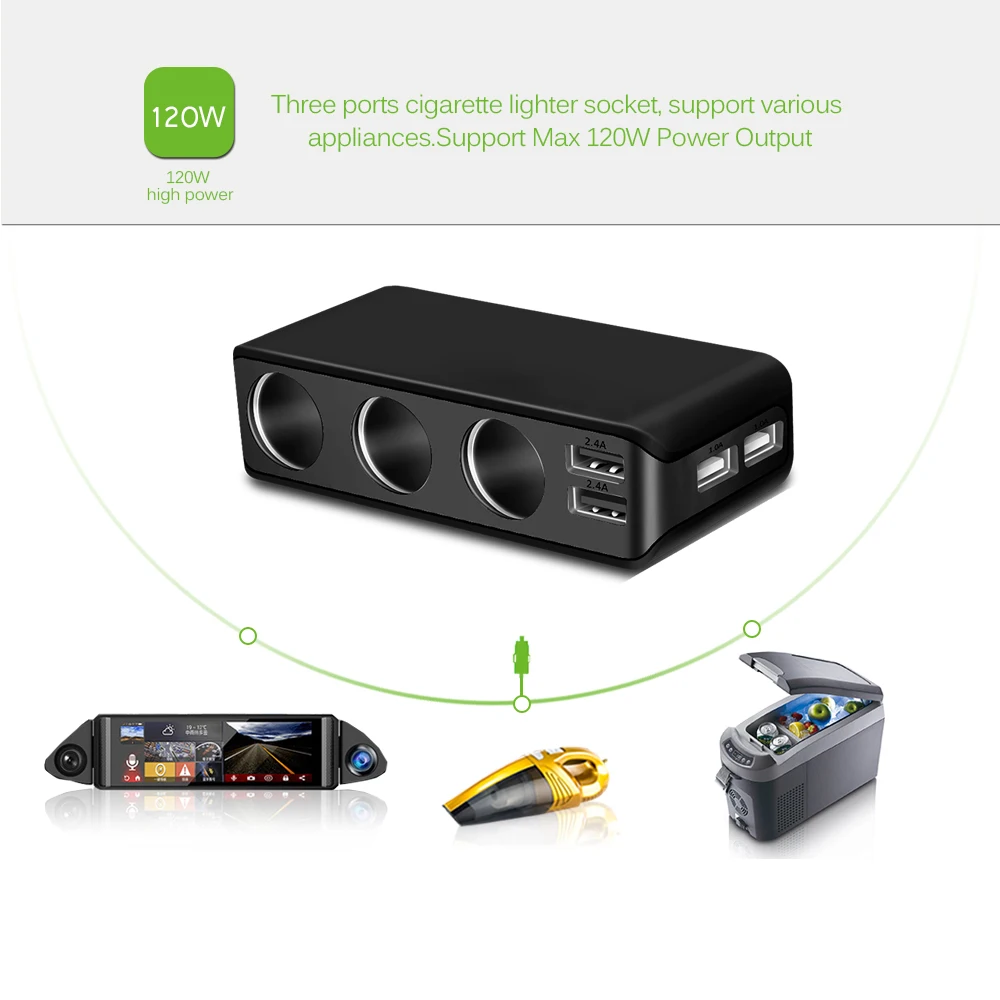 3 сторонняя розетка для автомобильного прикуривателя Onever 4 порта USB разветвитель