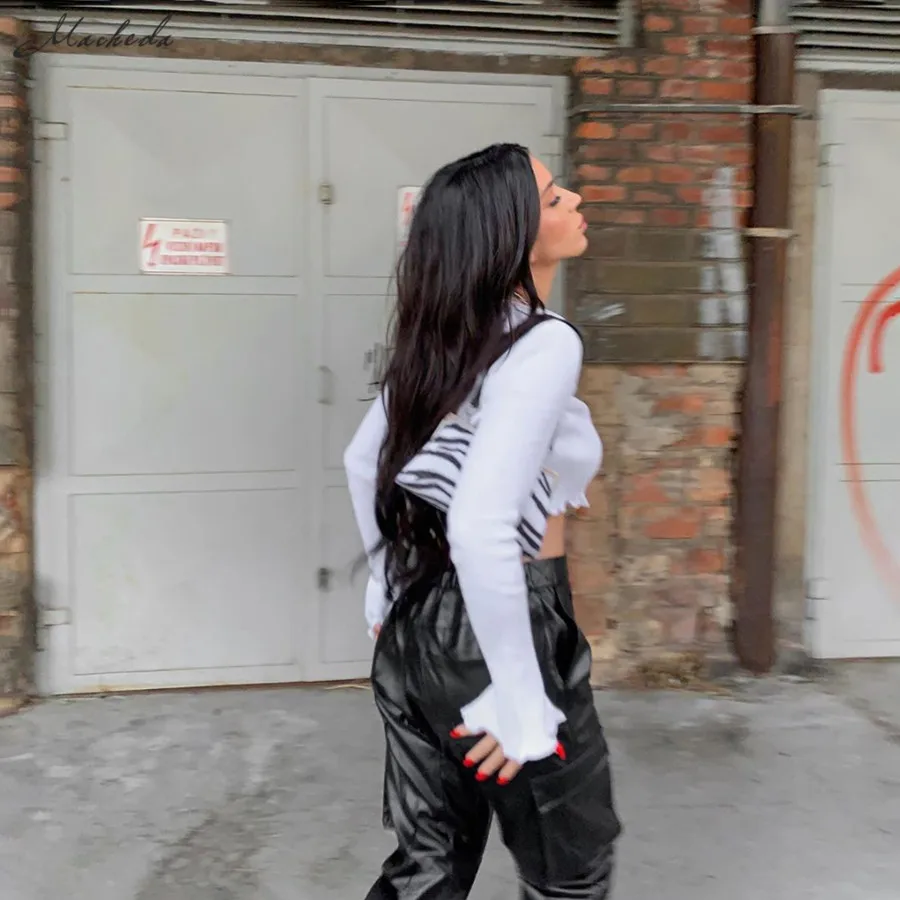 Женский офисный Топ macheda белый тонкий базовый ребристый укороченный топ с