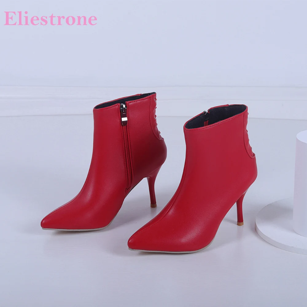 

Brand New Sweet Red Black Women Ankle Boots Fashion High Thin Heels Office Lady Dress Shoes Big Size 10 43 45 47