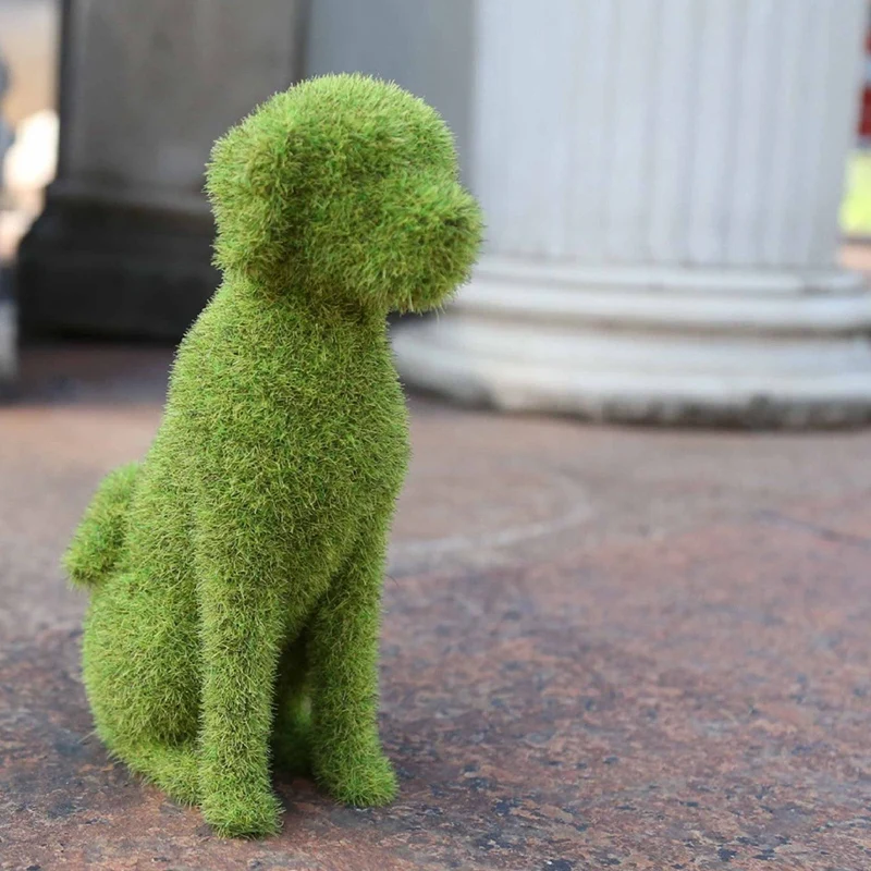 Courtyard Cute Dog Statues Grass Green Simulation Flocking Puppy Ornaments Moss Figurines Garden Decor | Дом и сад