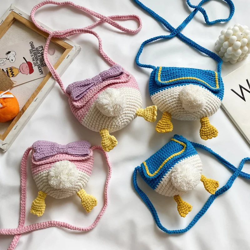 

Симпатичная детская сумка Disney утка, новинка, плетеная сумка на плечо из шерстяной пряжи «сделай сам», корейский мультяшный Детский кошелек ...