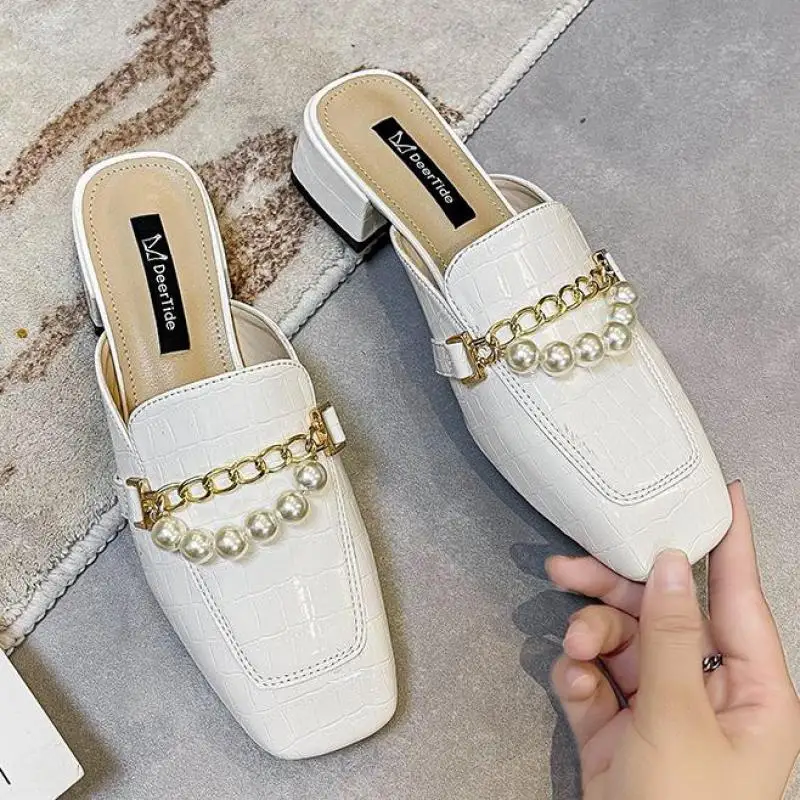 

Slippers Casual Female Shoes Mules For Women 2021 Platform Slides Cover Toe Square Heel Luxury Soft Summer Retro Ytmtloy