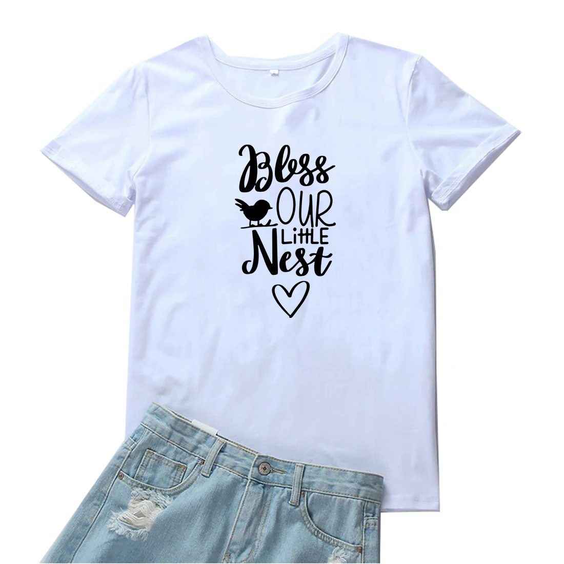 

Bless Our Little Nest Women T Shirt Aesthetic Print Tshirt Woman Casual Cotton Camisetas Mujer Fashion Round Neck Women T-shirt