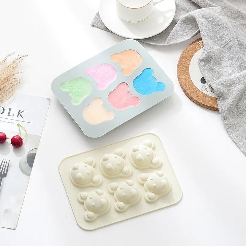 Cartoon 6-connected kitten silicone cake mold baking dish food-grade DIY candy chocolate complementary food utensils | Дом и сад