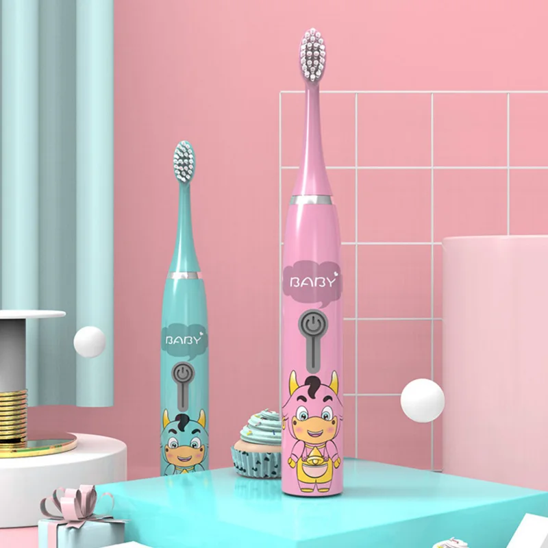 Детская электрическая зубная щетка очень мягкая щетина звуковая волна