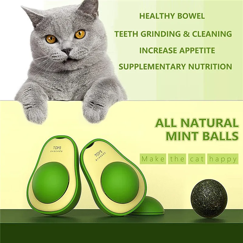

New Spinning Avocado Catnip Ball Cat Snacks Pet Cleaning Teeth Stomach Edible Toy Cat Self-healing Interactive Toys Pet Supplies