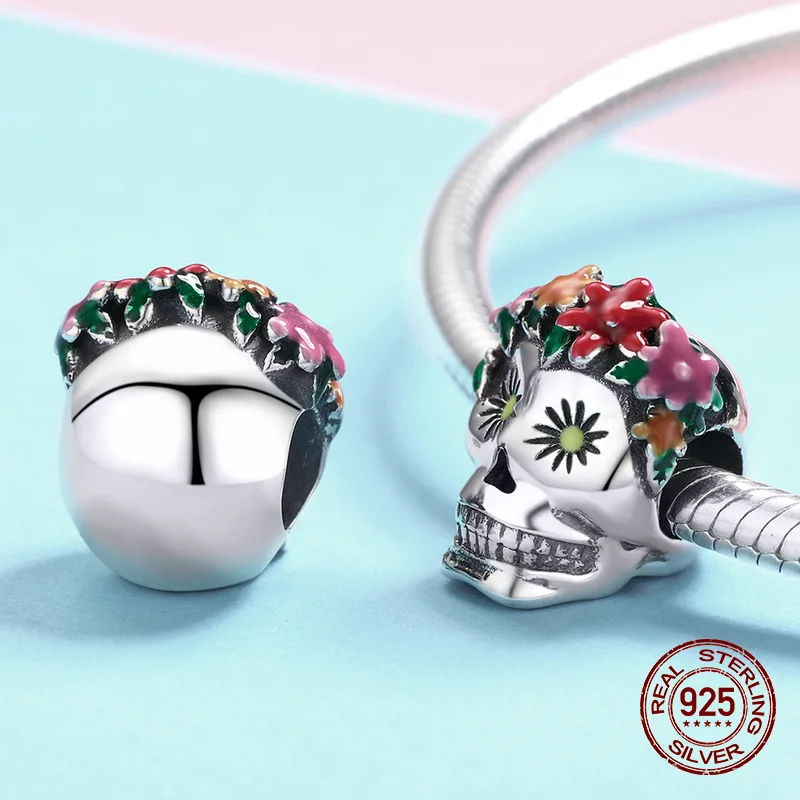 Womak fit браслет Pandora Ожерелье Подвеска 925 стерлинговые серебряные бусины, подвеска с черепом ювелирные изделия изготовление подарок на Хэллоуин
