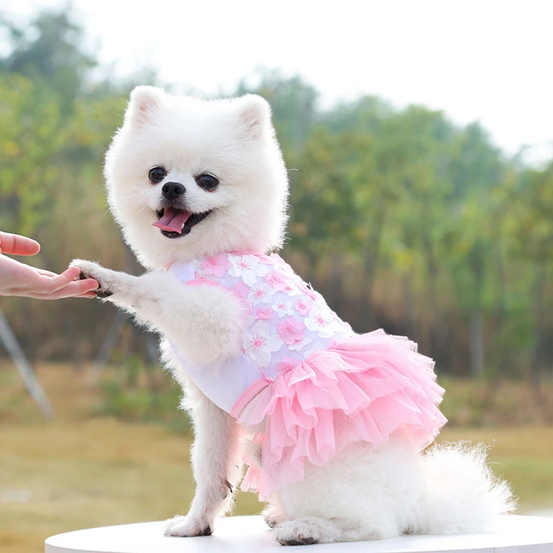 

Summer Dog Clothes Lace Flower Princess Dress For Smalll Dogs Beautiful Cat Skirt Wedding Dress For Chihuahua York Dog Clothing