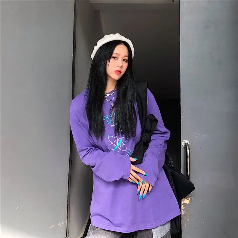 Фиолетовый Цвет рубашка с длинным рукавом в Корейском стиле для женщин Сезон