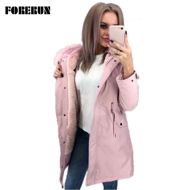FORERUN флисовая зимняя куртка для женщин искусственный мех с капюшоном парки