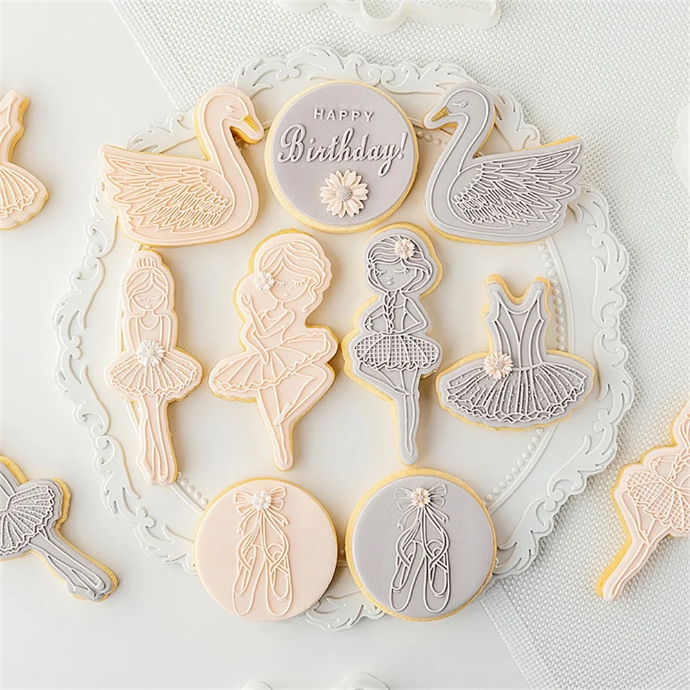

Ballet Girl Swan Embossed Mold Cake Cookie Fondant Stamp Mold Acrylic Ballet Dress Cake Sugarcraft Embosser Decoration Tools
