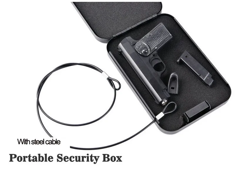 

High quality Steel box Password lock Pistol Valuables Safe Security Mine Storage Box with steel cable Fixed