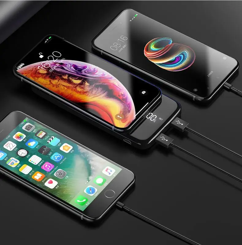 Быстрая зарядка беспроводной внешний аккумулятор Двойной USB зеркальный экран