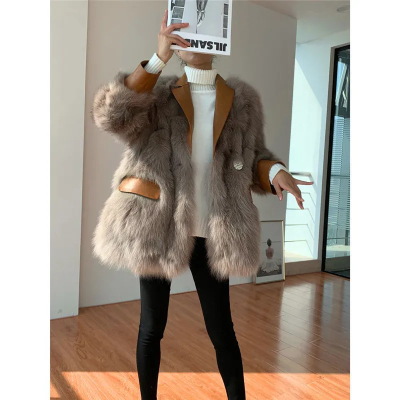 

Winter Women Plus Size Faux Fur Coat Lady Warm Office Long Sleeve Jacket Female Sheepskiin Patchwork Outwear Mujer Chaqueta