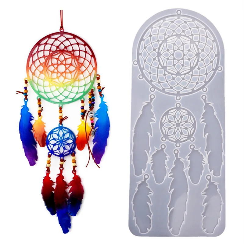 

Feather Crystal Dream Catcher Silicone Mold For DIY Epoxy Resin Drop Mold Casting Wall Decoration Handmade Crafts Festival Gift