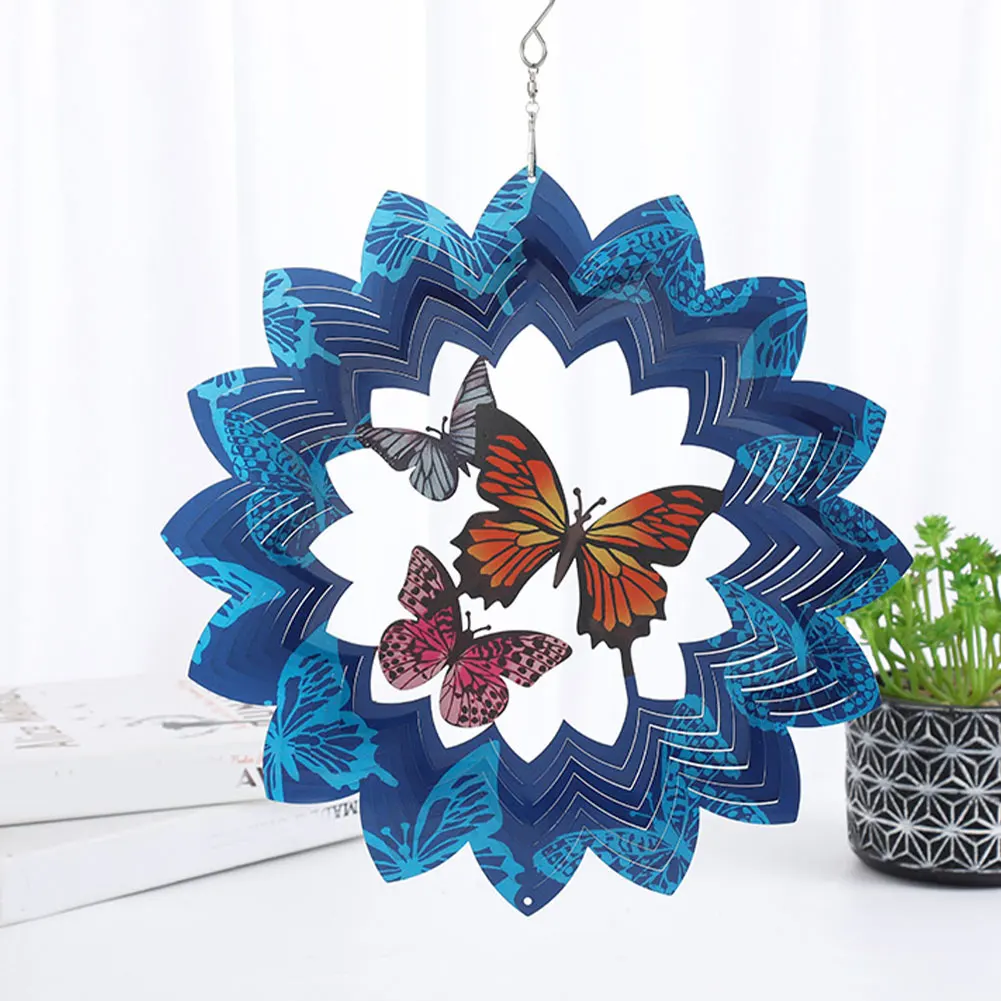 

30*30cm Rotating Wind Chimes Metal Wind Spinner Outdoor Garden Decoration Butterfly Catcher Windmills For Patio Lawn Ornaments