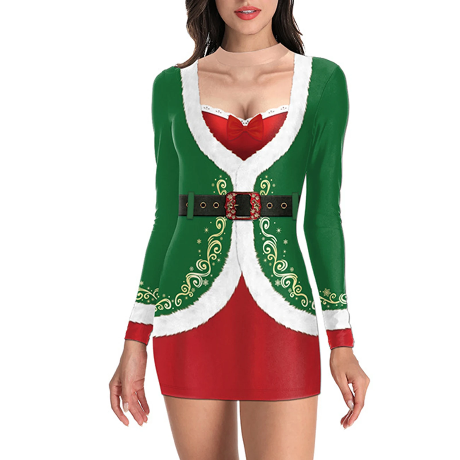 Женские рождественские платья Новые повседневные облегающие Minidress с длинным