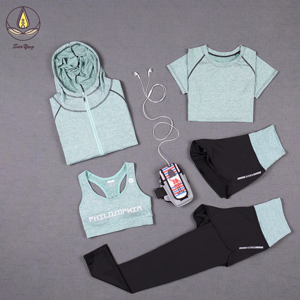Комплект из 5 предметов для занятий фитнесом Женский Быстросохнущий костюм йоги