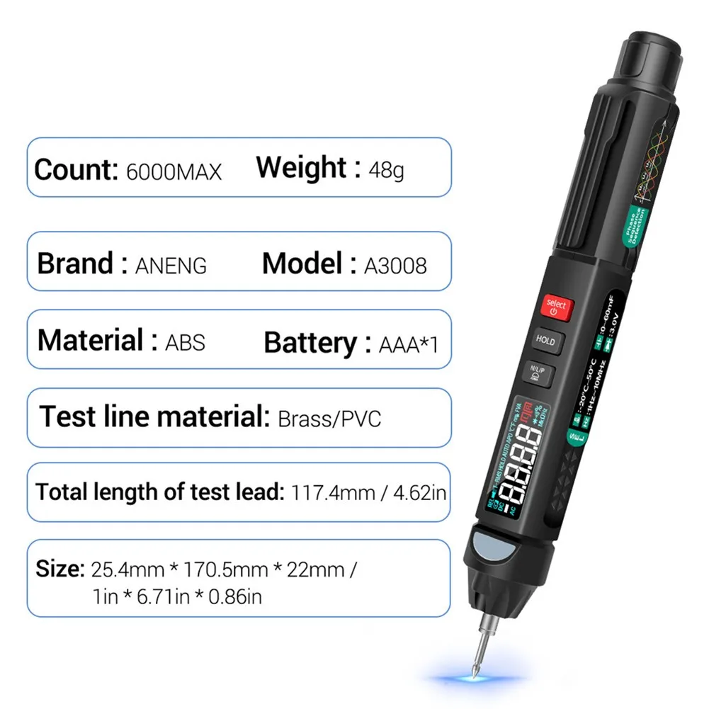 

ANENG A3003 Digital Multimeter Pen Type Meter 4000 Counts With Non Contact AC/DC Power Tool Accessories Plastic Multimeter