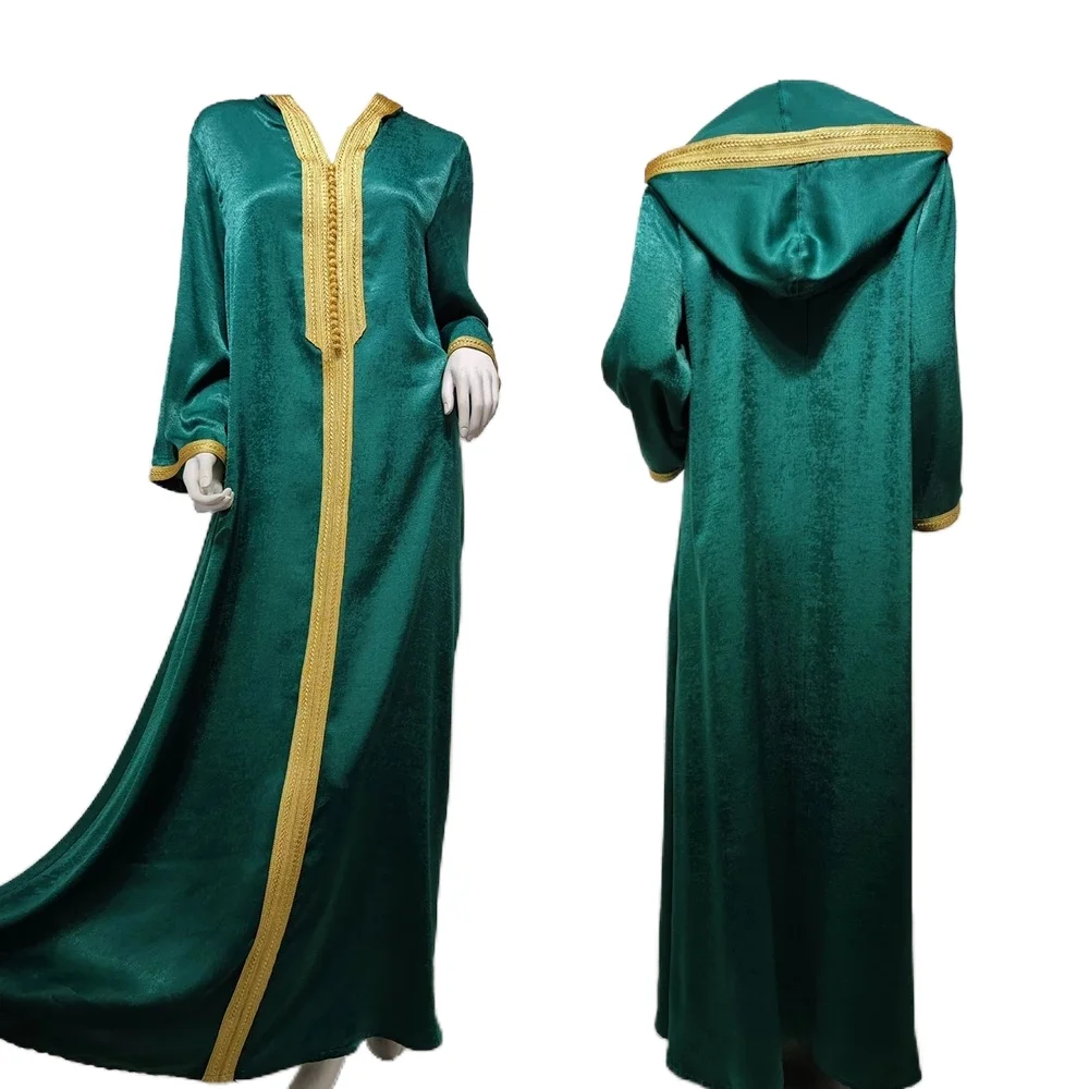 

Ramadan Eid Muslim Abaya Hooded Dress For Women White Champagne Modest Arabic Oman Moroccan Caftan Robe 2021 Turkish Islamic