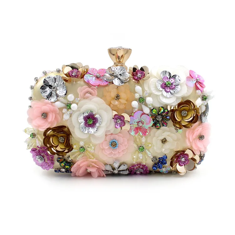 

Socialite Women Flower Evening Bags Wedding Party Bridal Beaded Purse Crystal Clutch Handbag Bolso Fiesta Mujer