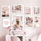 Настенная картина розовая роза с изображением девушки Парижа улица настенная Картина на холсте скандинавские плакаты и принты настенные картины для гостиной Декор эстетика