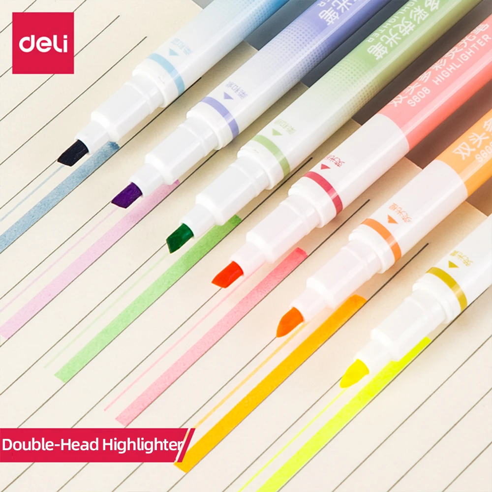 

Deli Stationery Double-Head Highlighter Marker Pen Fluorescent 6 Colors Draw Key Points With Markers Graffiti DIY Writing Tools