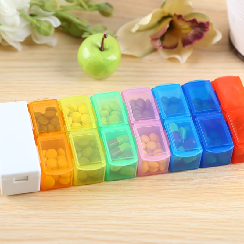 

Pillbox with Cutter Pill Case 14 Grids Color Pill Organizer Mendicine Boxes Splitters Pill Storage Organizer Container Pillboxes