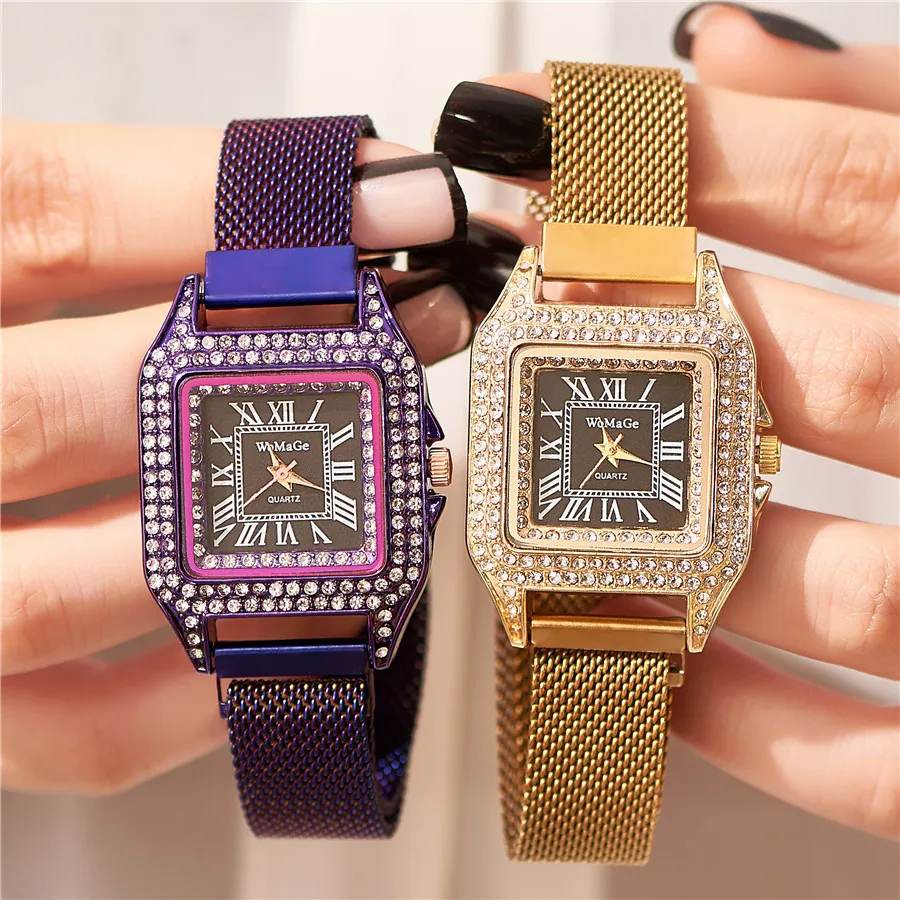 Suction Magnet Milan Mesh Feminine Descent Watch Star Diamond Square Roman Scale Quartz Ladies Bracelet Lover | Наручные часы