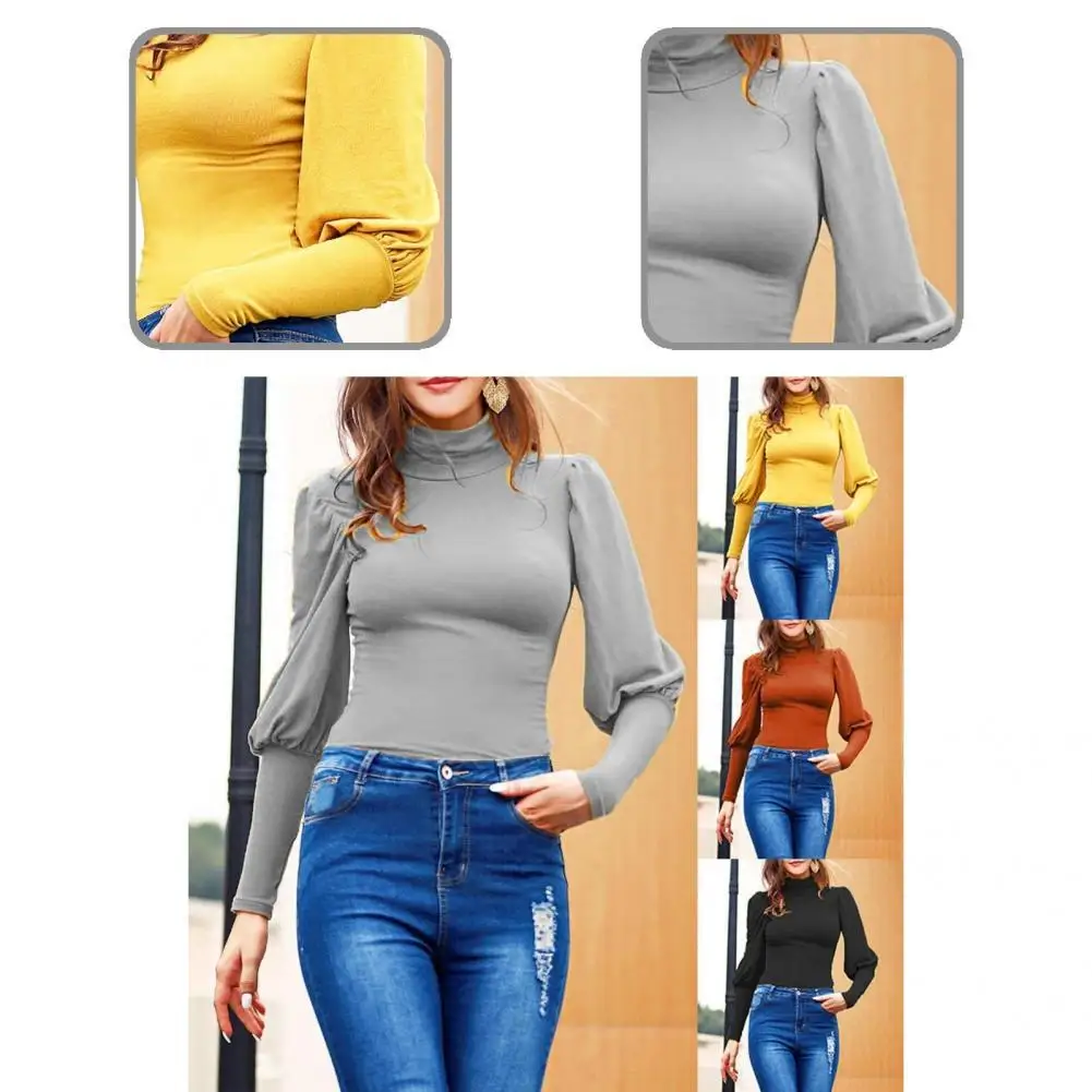

Sexy Top Chic Pullover Stretchy Half High Collar Solid Color Bottoming Blouse for Daily Wear Bottoming Blouse Women Blouse