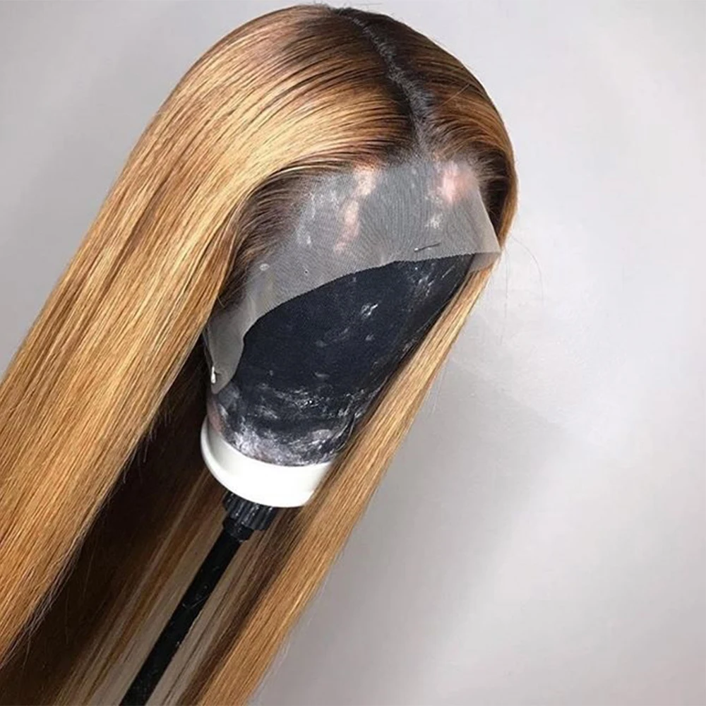

Highlight Ombre Golden Brown Long Straight HumanRemy Hair Lace Front Wigs With Natural Hairline Black Women Daily Wig Swiss Lace
