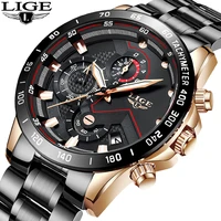 lige top brand luxury men watch stainless steel sports quartz man wristwatch waterproof big dial watch for men relogio masculino