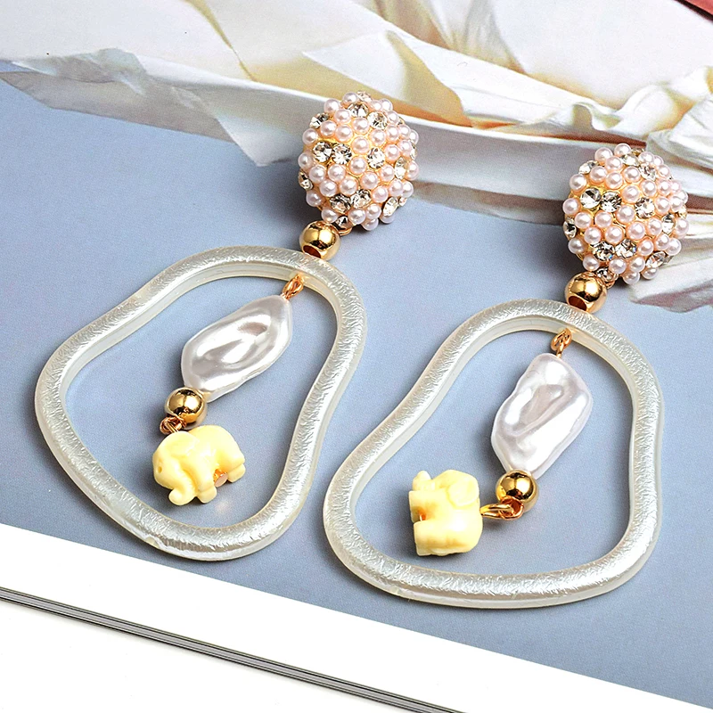 Женские серьги-подвески ручной работы белые массивные серьги геометрической