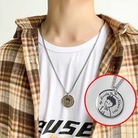 stainless steel round card cartoon cure little prince pendant necklace with chain for women and men lovers cute jewelry gift