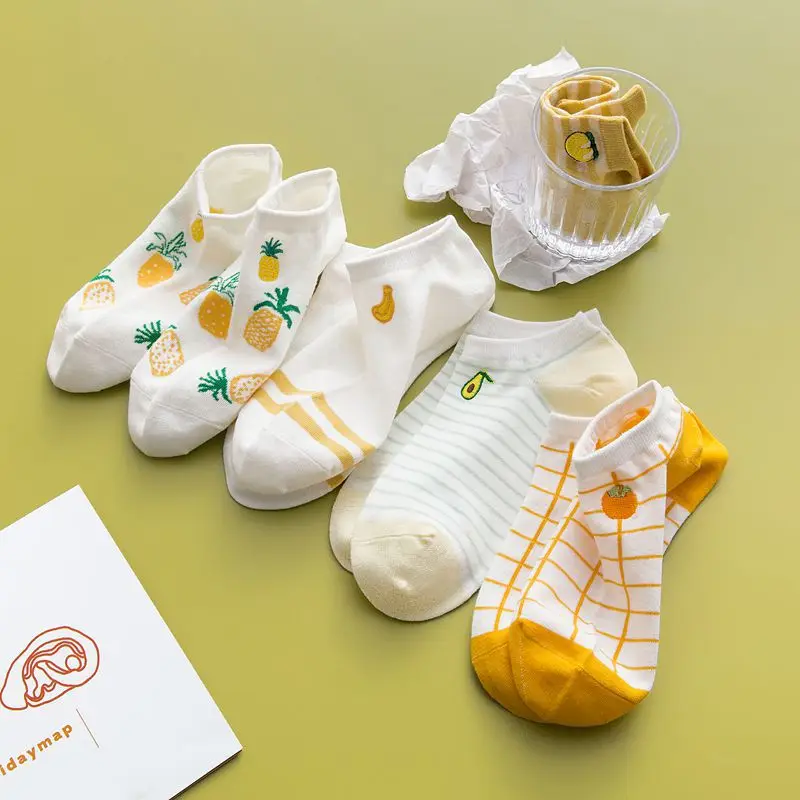 

Женские носки, новые модные носки до щиколотки, хлопковые носки для девочек с фруктами, новинка, женские модные милые носки, женские коротки...