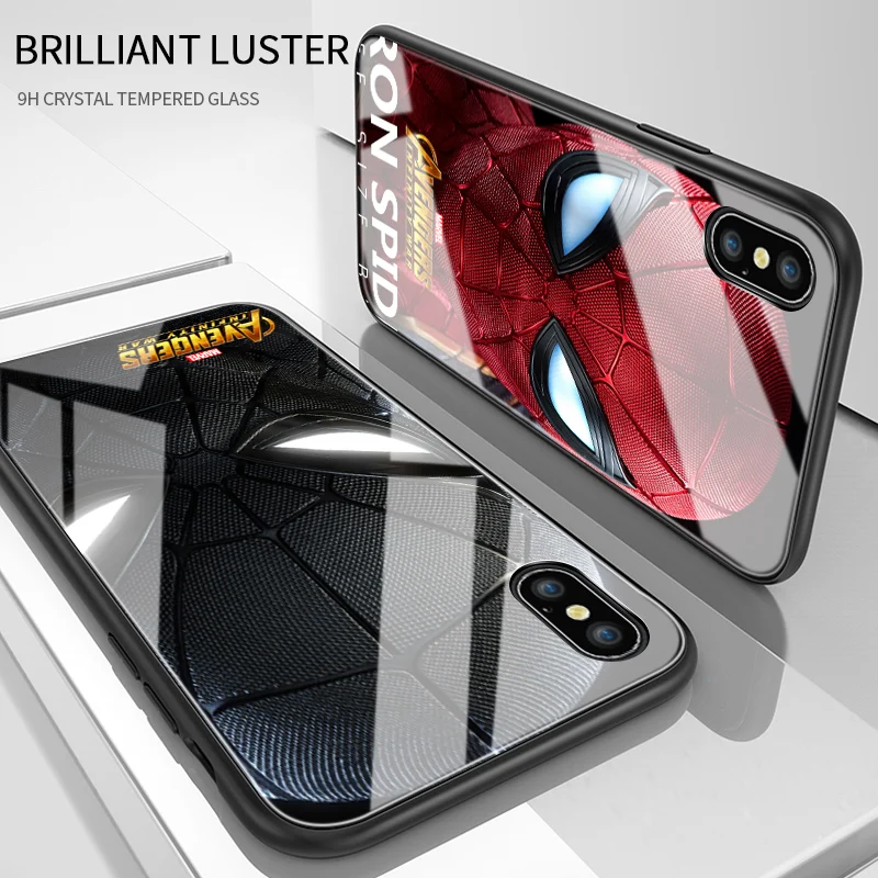 Для iPhone 7 8 Plus 6 6S SE 2020 чехол Marvel с человеком пауком Мягкий край закаленное стекло