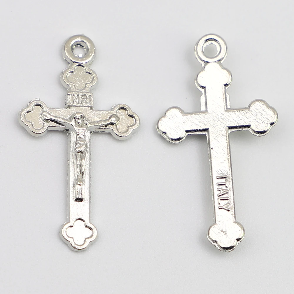 100 шт миниатюрных крестовых медалей Распятие Иисуса Христа для Розария |