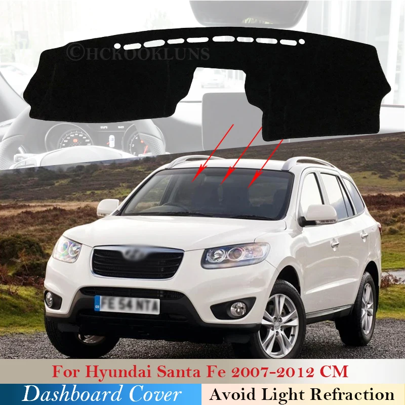 Защитная накладка на приборную панель для Hyundai Santa Fe 2007 2008 2009 2010 2011 2012 см