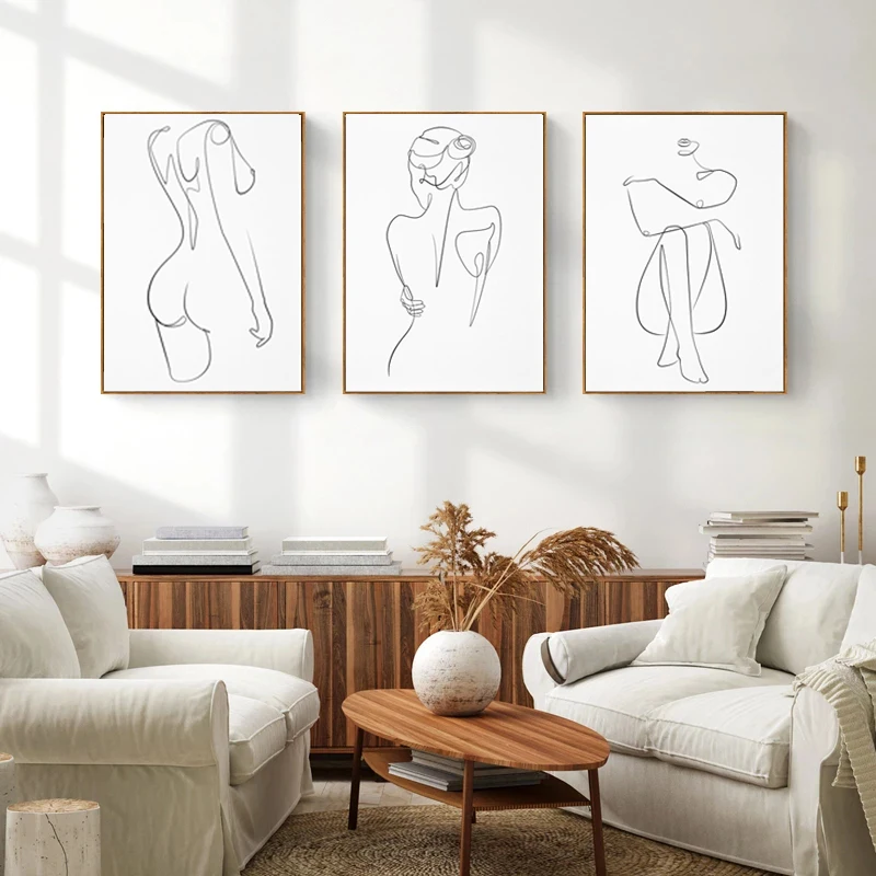 

Woman One Line Drawing Art Canvas Painting Abstract Female Nude Figure Poster Woman Body Minimalist Print Nordic for Home Decor