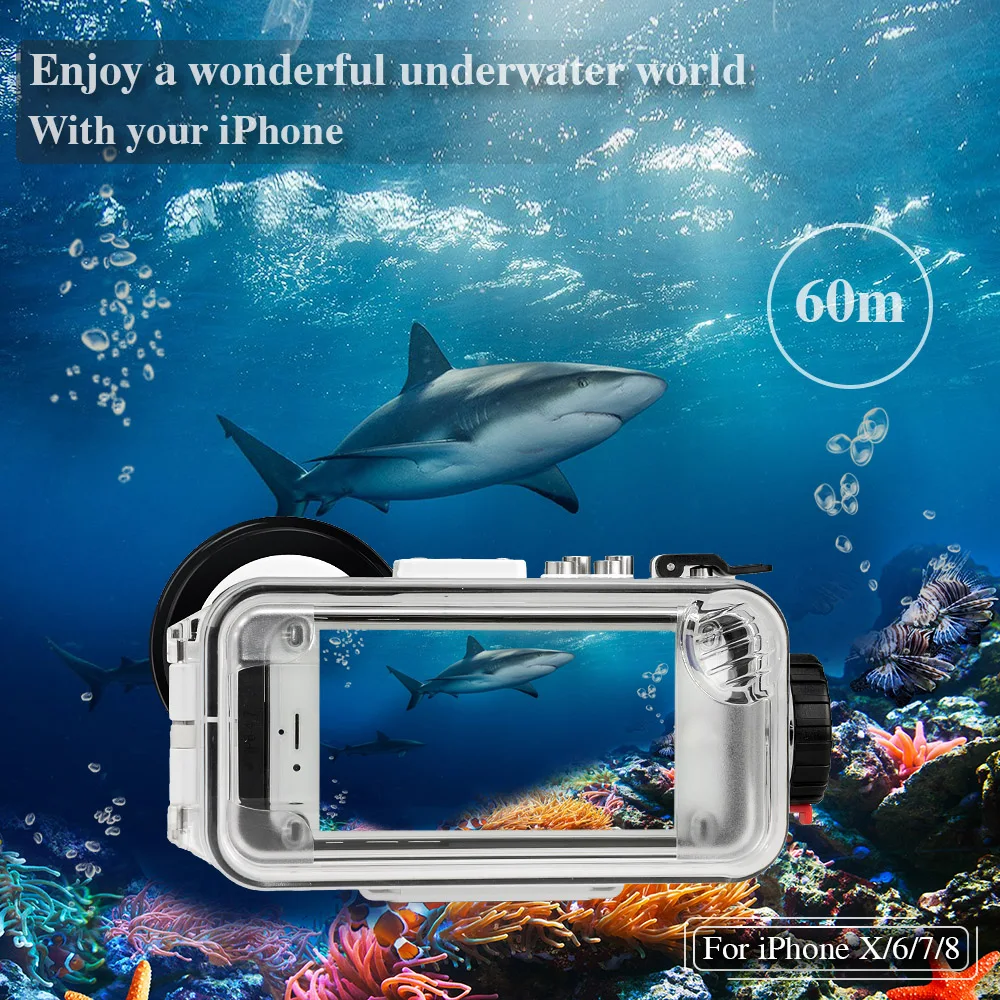 Подводный Водонепроницаемый Дайвинг чехол для телефона iPhone X/6/7/8 (60 м/195ft] Фото