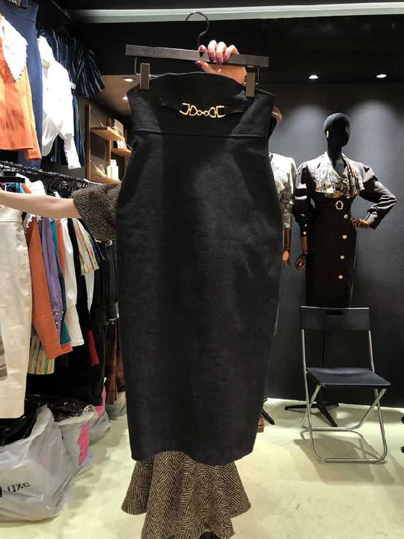 

Новинка 2021, Корейская версия, темпераментная Облегающая Юбка-миди FAKUNTN с высокой талией посылка ская сексуальная юбка с разрезом