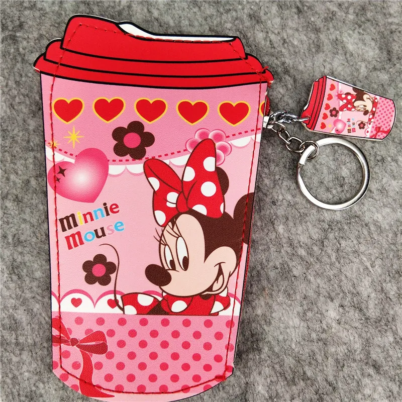

random 1pcs Mickey Mouse Minnie Milk Tea Cup Modelling Cartoon Wallet Pu Leather Color Printing Disney Accessories Coin Purse