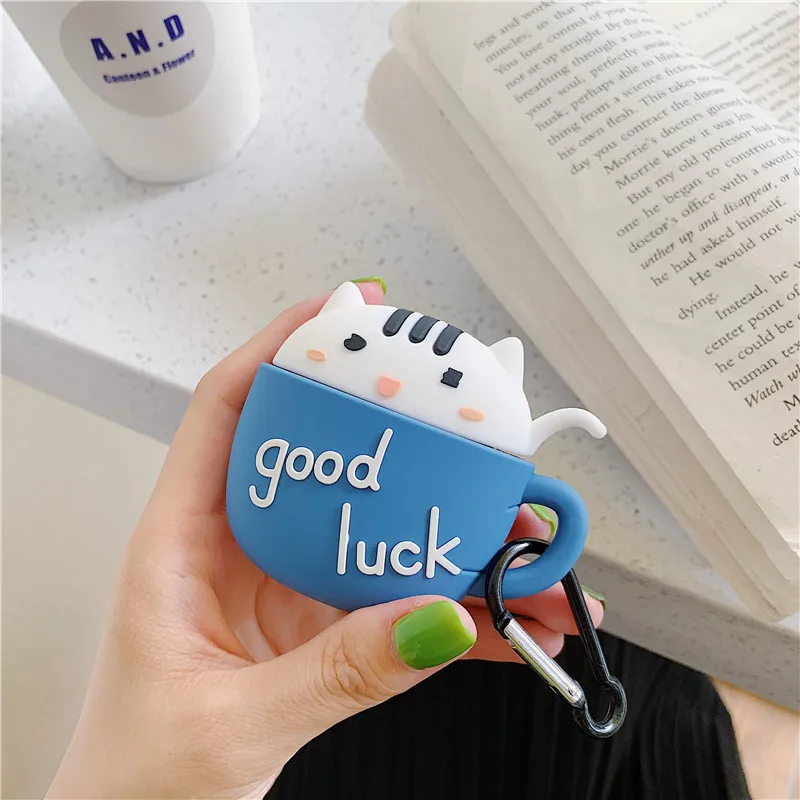 Симпатичный мультяшный 3D чехол с чашкой удачи для Airpods 1 2 Беспроводная