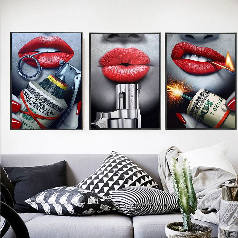 Фото Настенное художественное полотно постер с принтом губ картина для гостиной паба