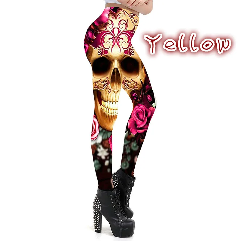 

WEPBEL Long Pants Women's Fashion Skull Printed Slim Trousers Summer Casual Elastic High Waist Pencil Pants
